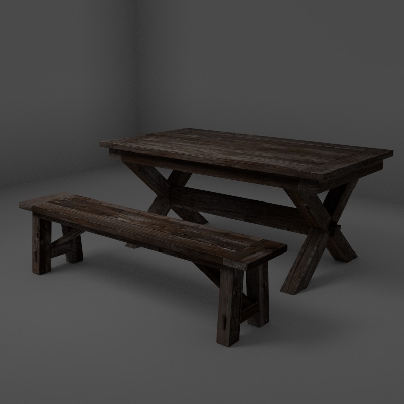 Rustic Table and Bench tscn preview image 1